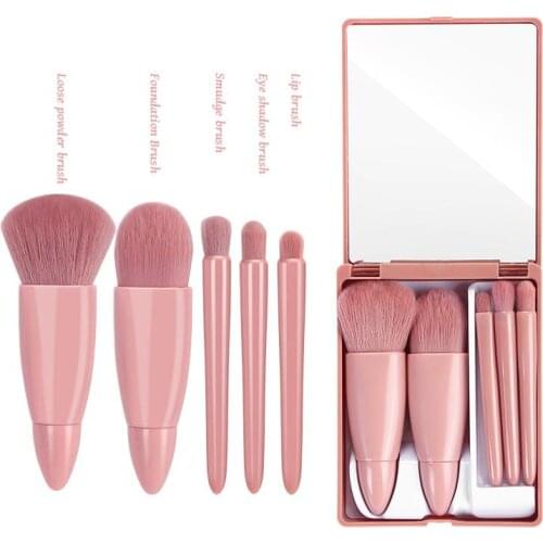 5Pcs Makeup Brushes Set With Mirror Soft Hair Loose Powder Brush Blush Foundation Eye Shadow Brush Multi-Function Makeup Brushes