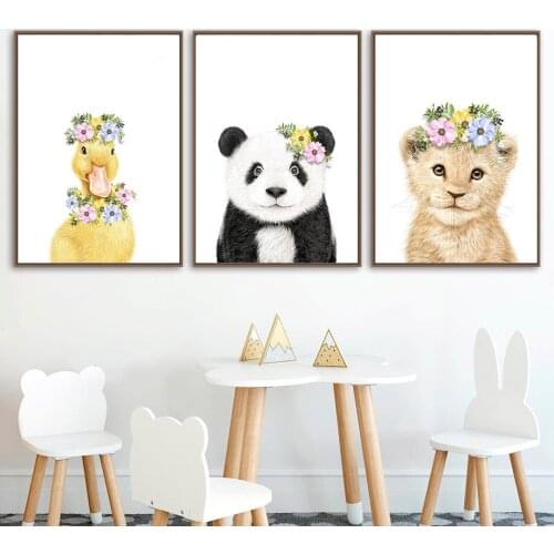 Lion Raccoon Tiger Panda Zebra Bunny Whale Duck Wall Art Canvas Painting Nordic Posters And Prints Wall Pictures Kids Room Decor