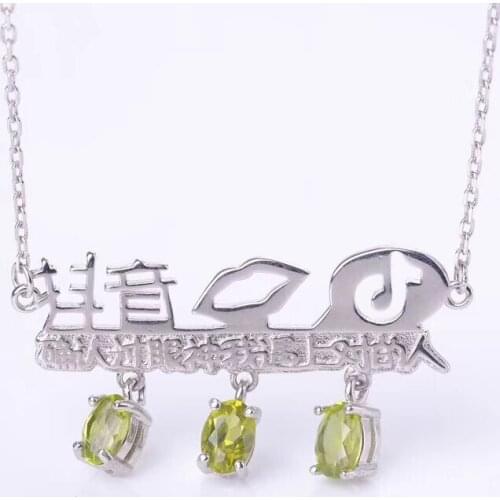 Natural green peridot gem Pendant necklace S925 silver Natural olivine necklace fashion lovely Row women girl party gift jewelry