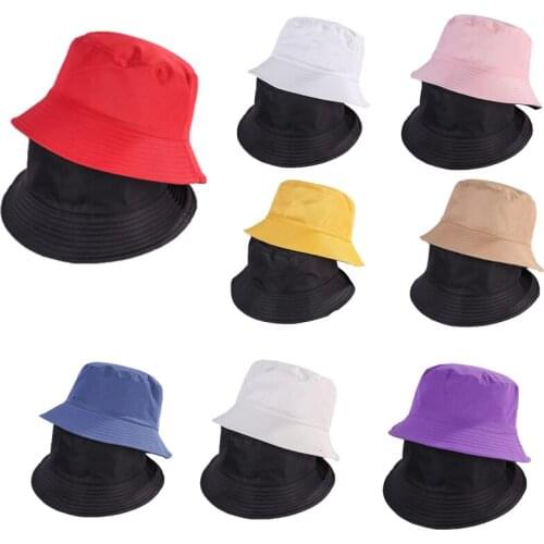 Unisex Double-Side Cotton Bucket Hats Women Summer Sunscreen Hat Men Pure Color Sunbonnet Outdoor Trip Fisherman Hat Beach Cap