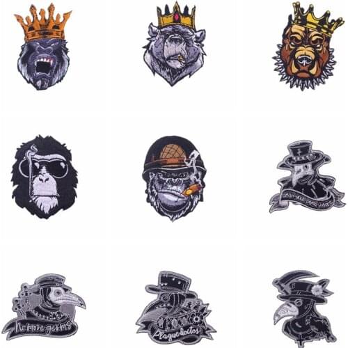 Punk Animal Iron on Patches For Clothing Embroidery Sewing Heat-Adhesive Accessories Applique Decor Patches Fusible Sewing DIY