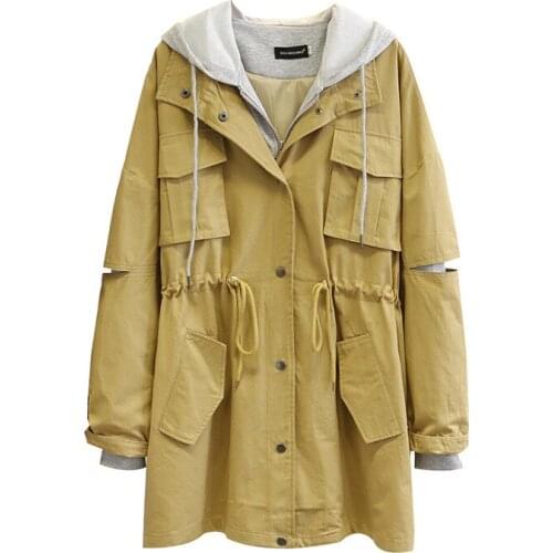2020 Fashion oversize women fake two pieces hooded trench coats spring autumn plus size casual tops outerwear100kg can wear G910