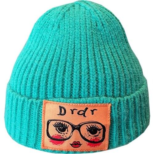 Womens Mens Winter Hat Women Knitted Hat Warm Soft Beanie 2021 New Fashion Couple Square Smiley Face Embroidery Cap