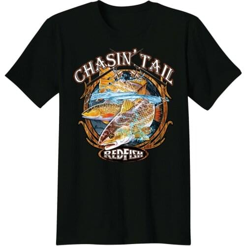 Redfish Chasing Tail Fish Funny Fishing mens T-Shirt Tee top