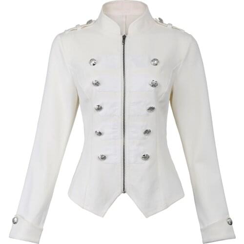 Women steampunk bomber coat gothic fall Buttons Zipper Front Military jacket solid warm slim cool Tops slim retro outwear ladies