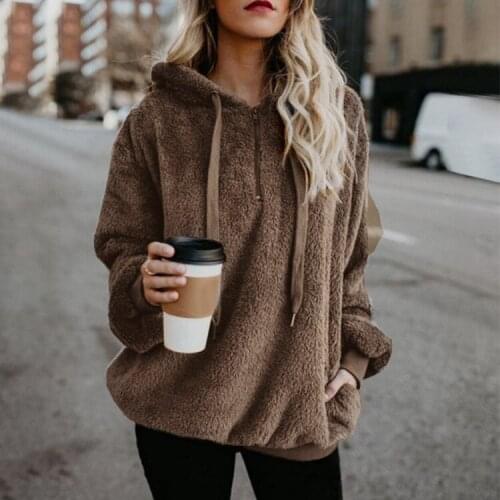 Women Fleece Hoodies Winter Long Sleeve Loose Fur Pullovers Sweatshirts Autumn Winter Warm Pocket Plush Hooded Sweatshirts