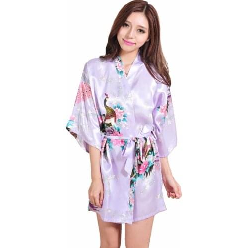 New Light Purple Lady Silk Rayon Mini Robe Sexy Kimono Bath Dress Gown Summer Casual Sleepwear Pajama S M L XL XXL XXXL