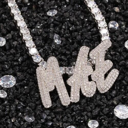 1 New Name Necklace Double Layer Brush Custom Letters Pendant Iced Out Customized Pendant Necklace Personalised Lover Gift