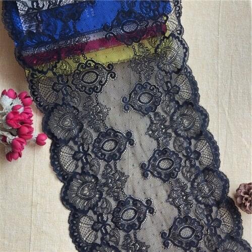 23.5cm Black Wide elastic Hoh Lace Fabric Swiss diy sewing hometextile Needlework costuras accessories for dress cortinas E1780