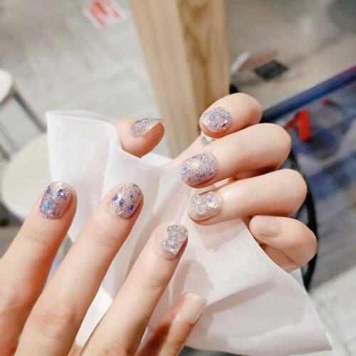 24pcs flash 3D Little Bear Fake Nails Glue Type Removable Short Paragraph Fashion Manicure DIY Nail Art Decoration For Manicures