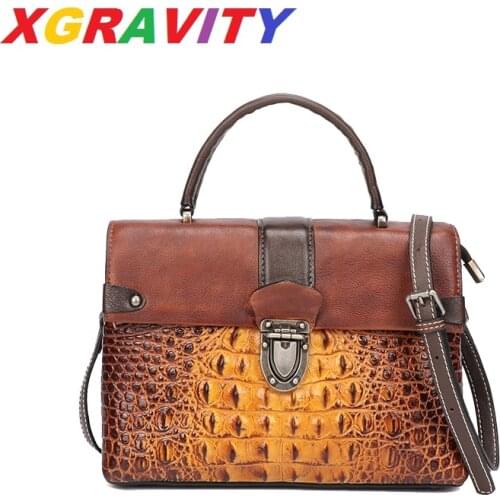 A016 XGRAVITY 2021 New Hand-made Ladies Crocodile Pattern Cowhide Genuine Leather Square Bags Women Leather Cross Body Bags Hot