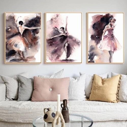 Abstract Wall Art Elegant Dancing Girl Watercolor Paintings Nordic Canvas Posters Prints Living Room Bedroom Corridor Decoration