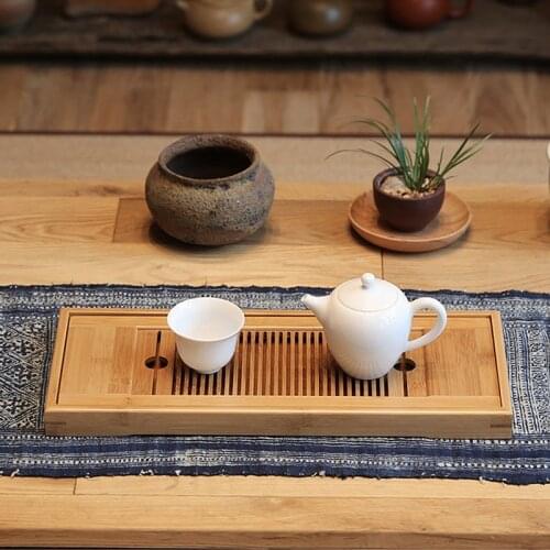 Tasteful Bamboo Chinese/Japanese Gongfu Tea Table Serving Tray Box Reservoir Drainage Type For Teahouse Home Office Supplies