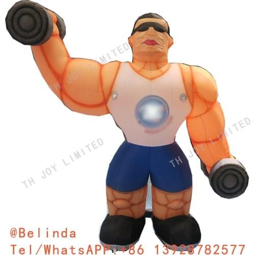 Free Express Shipping! 5mH Inflatable Plus Fitness Boy For Gymnastic Center Inflatable Cartoon Muscle Man