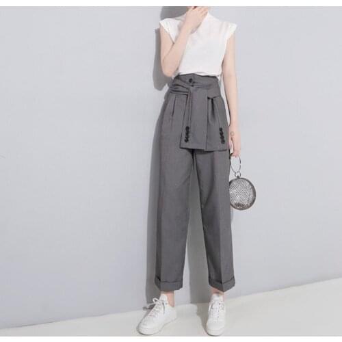Johnture Ankle-length Solid Color 2021 New High Waist Button Pencil Pants Summer Pockets Flat Fashion Loose Women Pants