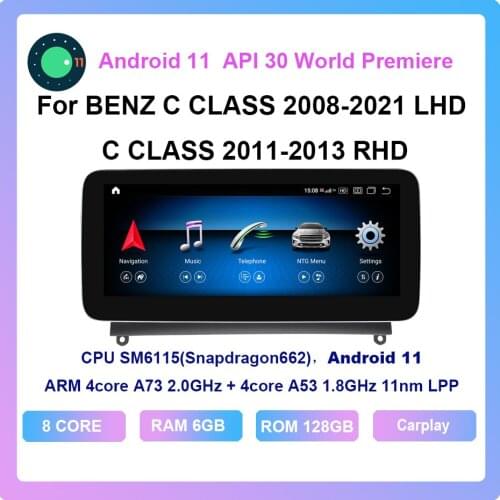 COHO For BENZ C CLASS 2008-2021 LHD C CLASS 2011-2013 RHD Android 11.0 Octa Core 6+128G Car Multimedia Player Stereo Radio