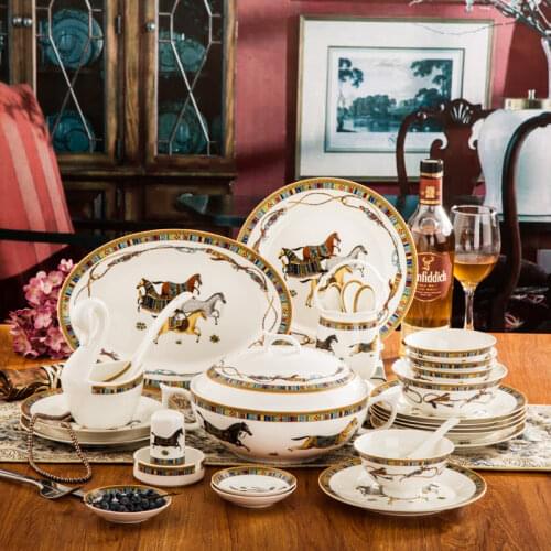 Super DIY China Bowl Dish & Plate Korean Tableware Set High-End Ceramic Works European-Style Phnom Penh Home Gift Flatware Set