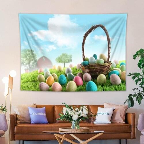 Easter Eggs Green Grassland Tapestry Wall Hanging Sandy Beach Throw Rug Blanket Tent Travel Mattress Sleeping Pad Tapestry