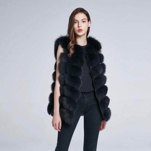 JKP Real Fox Fur Vest Sleeveless Mid-length Womens Winter Warm Natural Fox Fur Vest Leather Fur Coat Fox Fur Coat