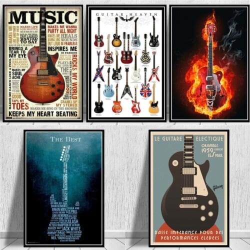 Canvas Painting Prints Pictures Wall Art Guitars Instrument Collections Music Quote Home Wall Decor Posters Aesthetic Room Decor