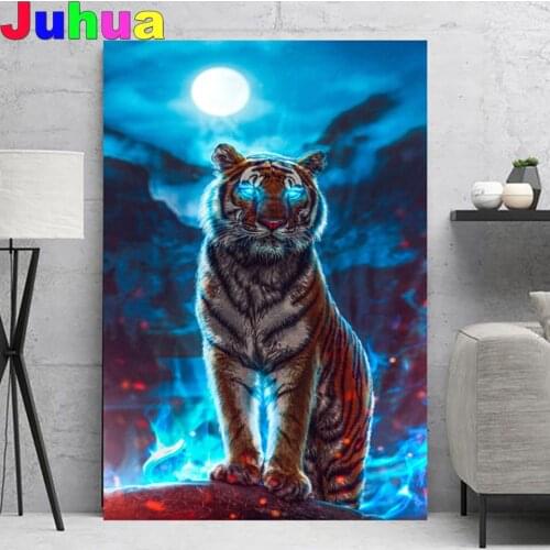 Pictures of Rhinestone Blue Eye Tiger Full Square Diamond Painting Modern Animal Diamond Embroidery sale home decor Amazing Gift