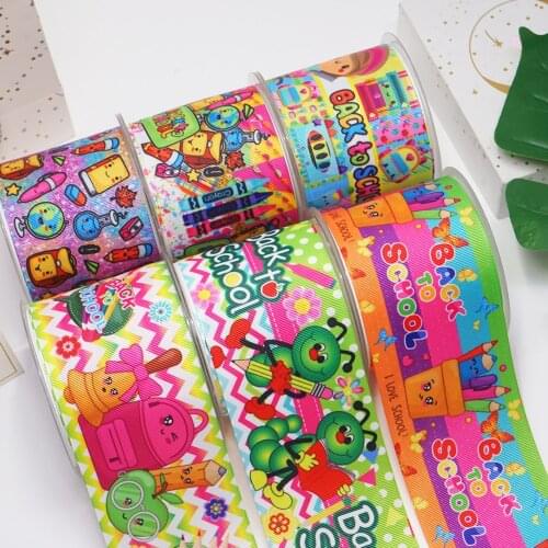DIY Handmade Materials Printed Grosgrain Back To School Ribbon 50 Yard Per Size 54911