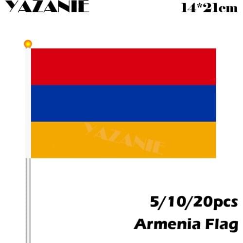 YAZANIE 14*21cm 5/10/20pcs Armenia Polyester Small Size Flying Banner Custom Hand Flag Hand National Flag with Pole Handing Flag