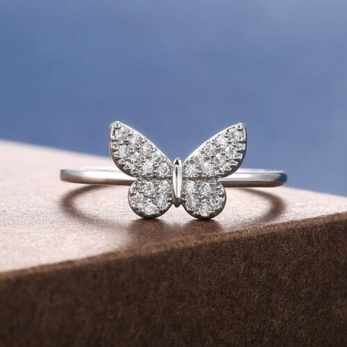 Hot Sale Classic Full Inlaid Zircon Butterfly Wedding Ring Female Personality Creative Prom Ring Jewelry