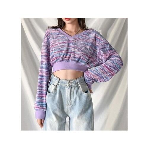 Fashion 2020 New Woman T Shirts Autumn Mixed Colors Knit Short Tops Harajuku T-Shirt