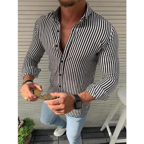 2021 Spring New Mens Casual Premium Vertical Striped Shirt Trendy Mens Striped Slim Long-sleeved Shirt