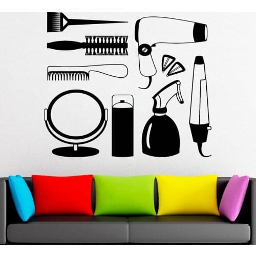Beauty Salon Wall Decal Hairdressing tools Wall Sticker Hair Salon Decor Vinyl Woman Hairstyle Style Hair Design Poster X477