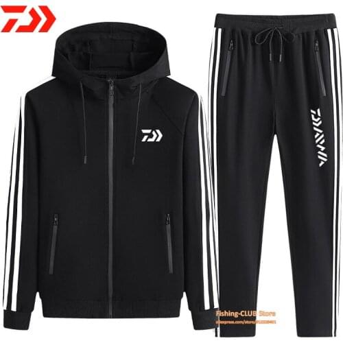 New Autumn winter Windproof Fishing Suit Set Daiwa Thic Hooded Fishing Jacket Breathable Fishing Clothes running Suits Plus size