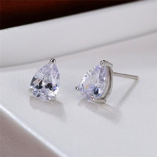 Charm Water Drop Small Wedding Earrings Simple Female White Crystal Stone Earring Rose Gold Silver Color Stud Earrings For Women