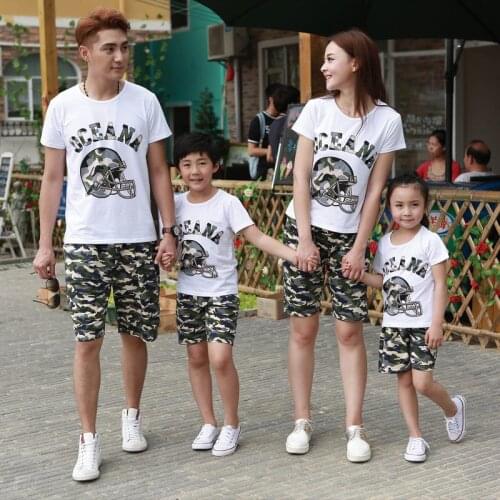 Parent-child wear new summer helmet printing camouflage casual home decoration mother and daughter cotton short-sleeved suit