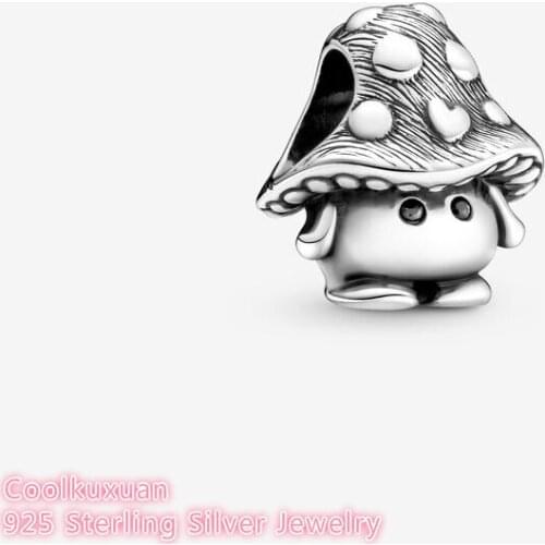 2021 Autumn 100% 925 Sterling Silver Cute Mushroom Charm beads Fits Original Pandora bracelets Jewelry Making