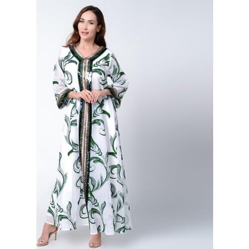 Ramadan Eid Sequined Beading Abaya Maxi Dress Womens Plus Size Islamic Long Embroidery Muslim Robes Arabic Turkey Clothes F2789