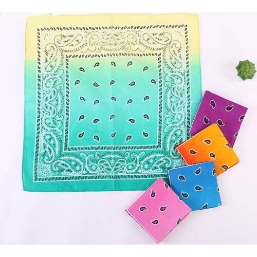 Cotton Colorful Gradient Handkerchief Paisley Tie-Dye Bandanas Square Ladies Headscarf Women Neckerchief 1PC 55x55cm