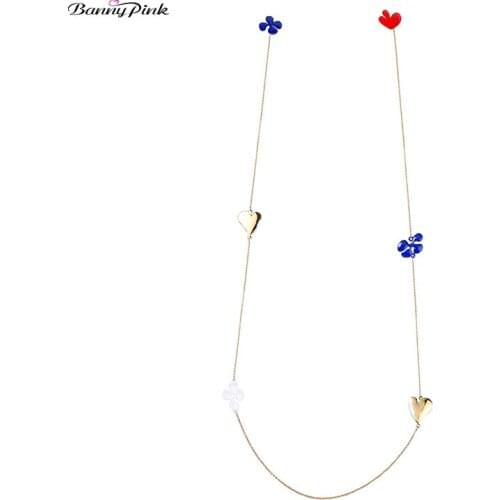 Banny Pink Asymmetric Enamel Heart Leaf stud Earrings For Women Sweet Statement Long Body Post Earrings Party Pin Earring