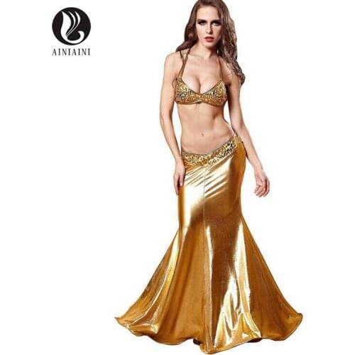 Mermaid Princess Uniform Gold Patent Leather Sequin Trumpet Dress Sexy Lingerie Halter Erotica Role Playing Games costumes QQ369