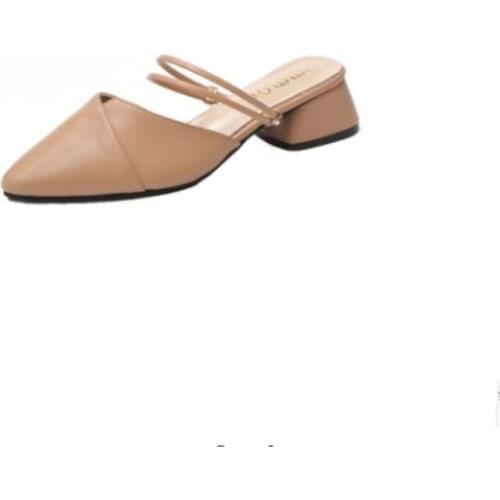 Thick heel sandals and slippers women Summer new wild Baotou semi-deep Korean version inside and outside in the female