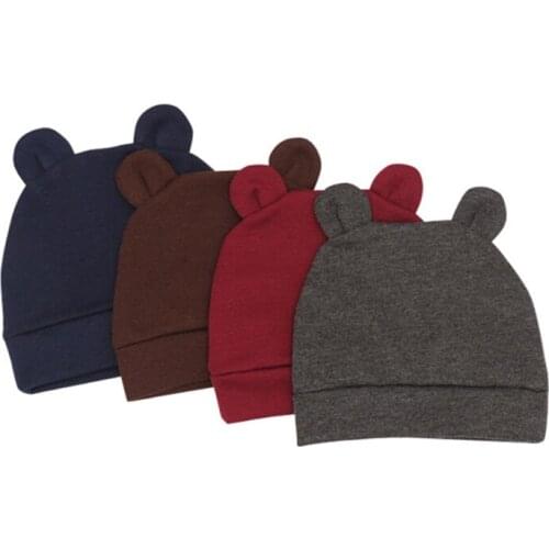 Cute Ears Baby Hat Solid Color Beanie Cap Newborn Infants Toddler Autumn Winter Bonnet Shower Gifts