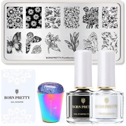 BORN PRETTY 5Pcs/Set 6ml Nail Stamping Polish With Stamping Plate Stamper Scraper Varnish for Nail Art Stamping Plates