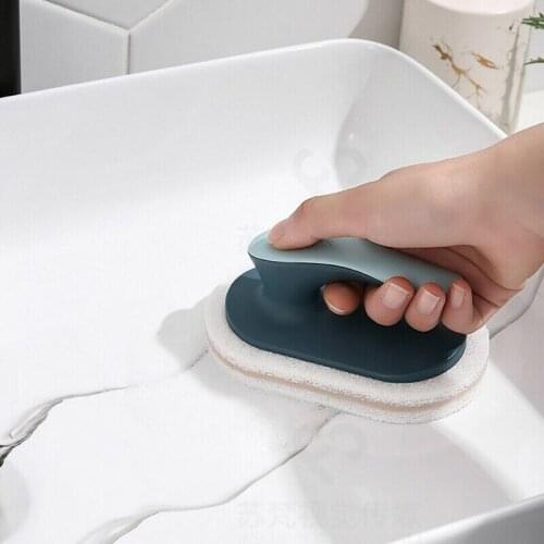 Kitchen Bathroom Cleaning Bath Sponge Brush WIth Handle Strong Decontamination Bath Brush Sponge For Bathroom Cleaning Tools