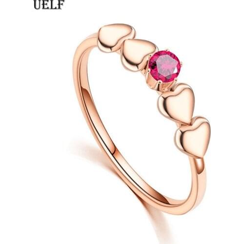 Uelf 316L Stainless Steel Rings For Women Classic Uplifted4 Prong Single Zirconia Engagement Wedding Ring Jewelry