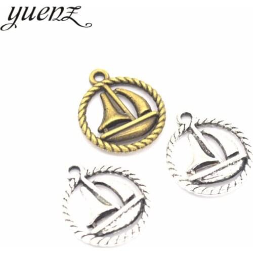 YuenZ10pcs Antique silver color Metal alloy sailboat Charms Pendants Necklace Beads for DIY Big Hole Beads Bracelets Charms J127