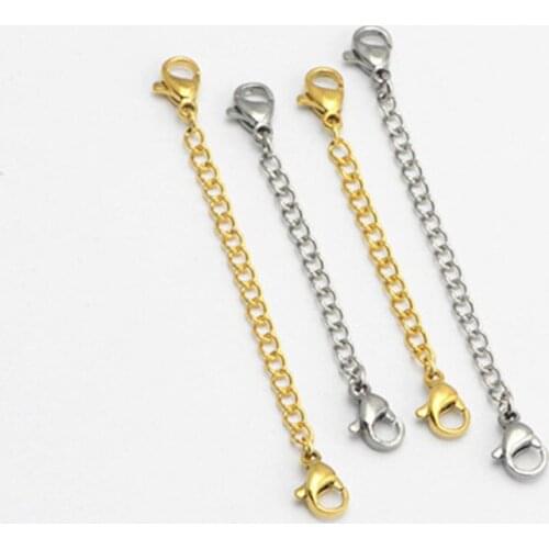 50pcs 304 Stainless Steel Double-headed Lobster Clasp Extension Chain End Chain Connector Tail Chain for DIY Jewelry Finding