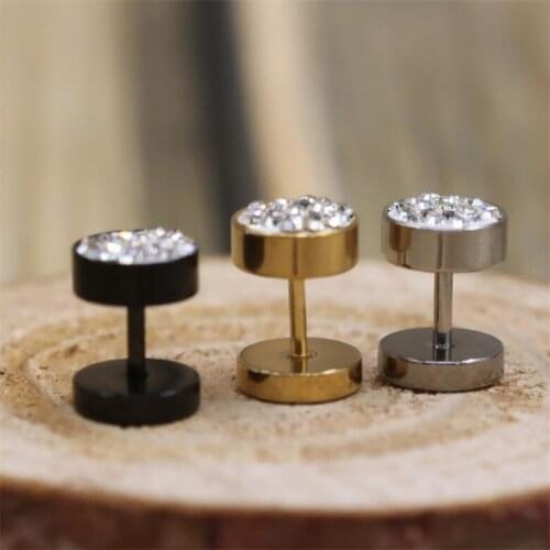 Steel Black Gold Color Screw-back Full Zircon Women Stud Earrings Ear Smooth Ball 316 Stainless Steel Jewelry Anti Allergy