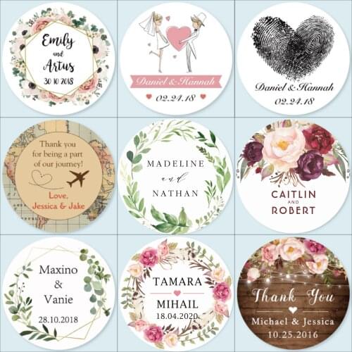 100, Customized Add Your Names and Date, Wedding Stickers, Invitations Seals, Candy Favors Gift Boxes Labels, On White Adhesive