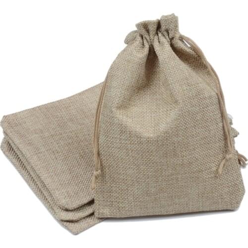 100pcs 13x18cm Natural Color Jute Bag burlap Drawstring Bags Candy Gift Jewelry Bags Wedding Decoration For Coffee Beans Storage