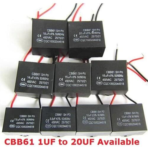 2PCS CBB61 450V 5uf/4.5uf/6uf/7uf/8uf/10uf/12uf/16uf/20uf CBB61 fan capacitor 450VAC 1/2/1.2/1.5/2.5/3/3.5/4/UF capacitance